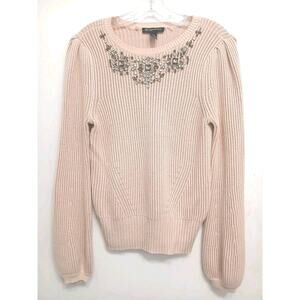 Inc International Concepts Jeweled Sweater Women Sz PS Pink Rhinestones Pullover